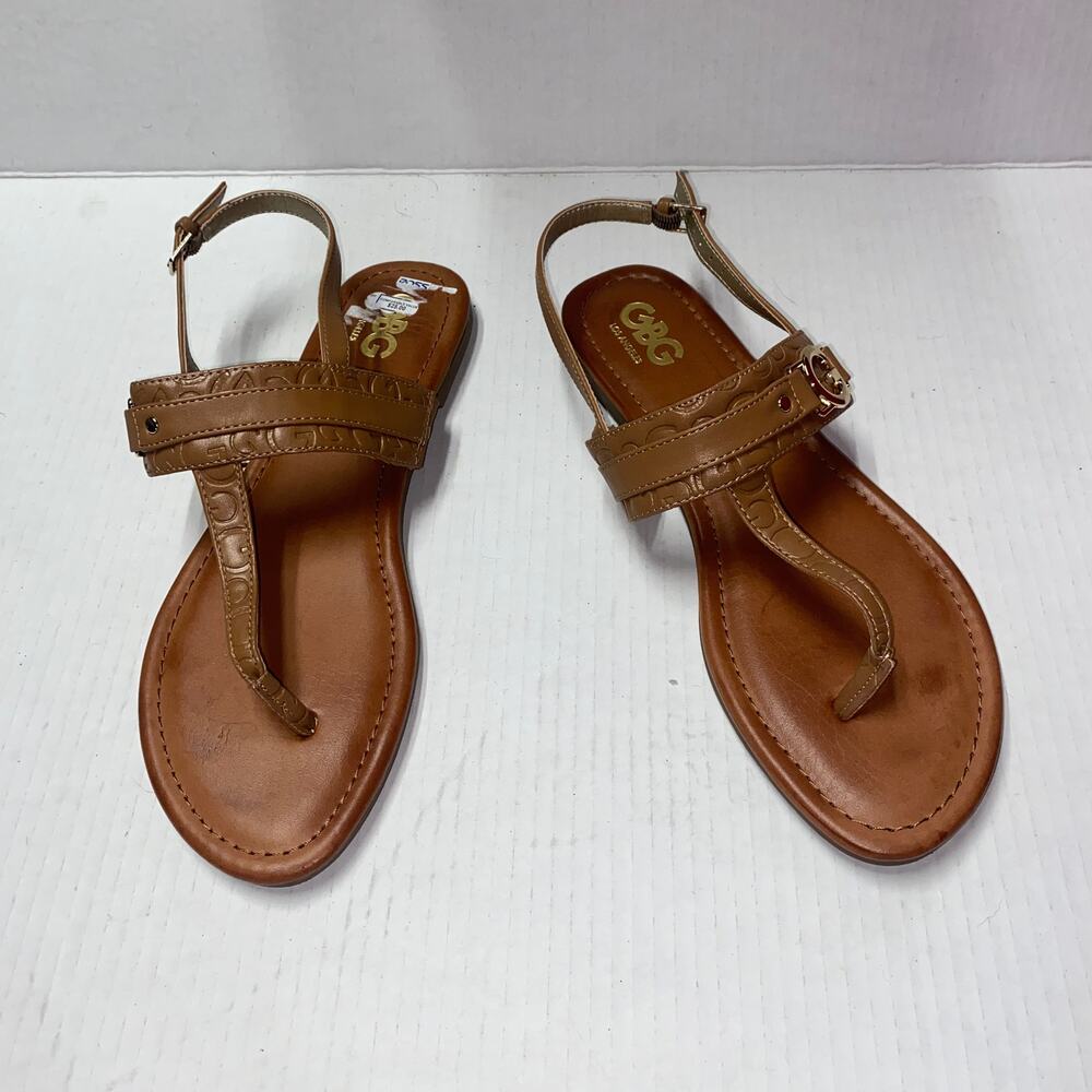 GBG Los Angeles Brown Faux Leather T-Strap Flat Sandals Women's Size 11